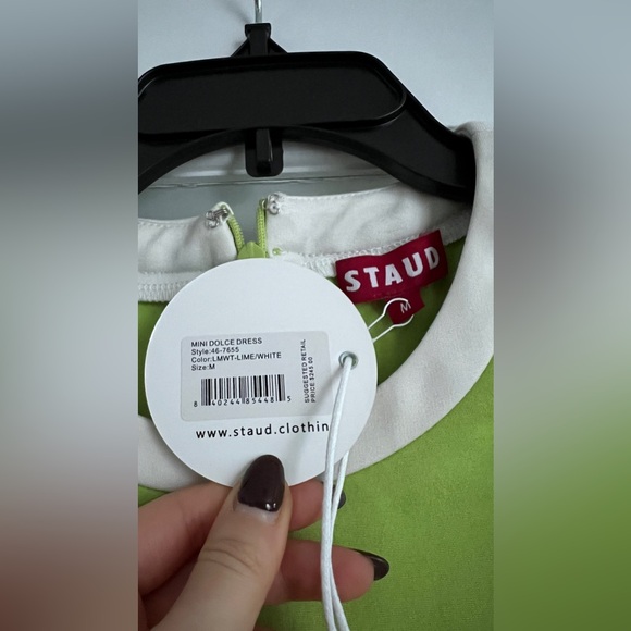 NWT STAUD Mini Dolce Dress Lime/White - Picture 6 of 8